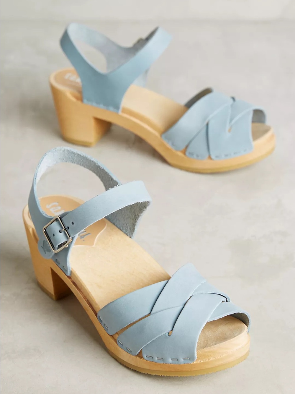 Sandgrens Rio Grande Sandal Clog Blue Women's 6 - 6.5 Leather Wooden Open Toe 37